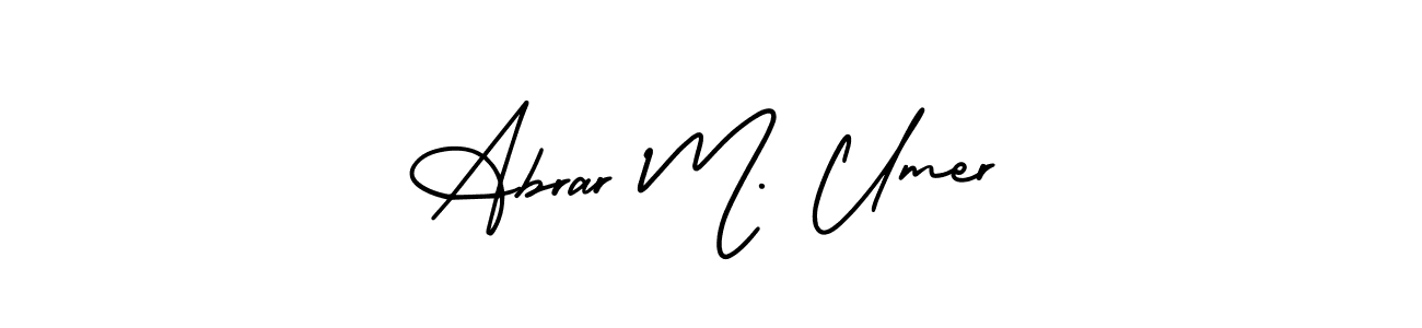 This is the best signature style for the Abrar M. Umer name. Also you like these signature font (AmerikaSignatureDemo-Regular). Mix name signature. Abrar M. Umer signature style 3 images and pictures png