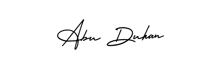 This is the best signature style for the Abu Duhan name. Also you like these signature font (AmerikaSignatureDemo-Regular). Mix name signature. Abu Duhan signature style 3 images and pictures png