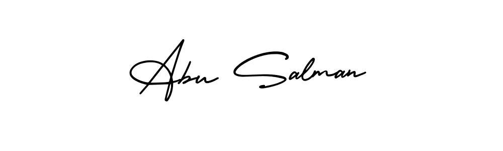 The best way (AmerikaSignatureDemo-Regular) to make a short signature is to pick only two or three words in your name. The name Abu Salman include a total of six letters. For converting this name. Abu Salman signature style 3 images and pictures png