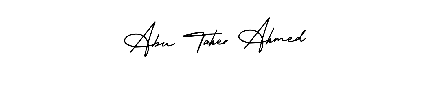 You should practise on your own different ways (AmerikaSignatureDemo-Regular) to write your name (Abu Taher Ahmed) in signature. don't let someone else do it for you. Abu Taher Ahmed signature style 3 images and pictures png