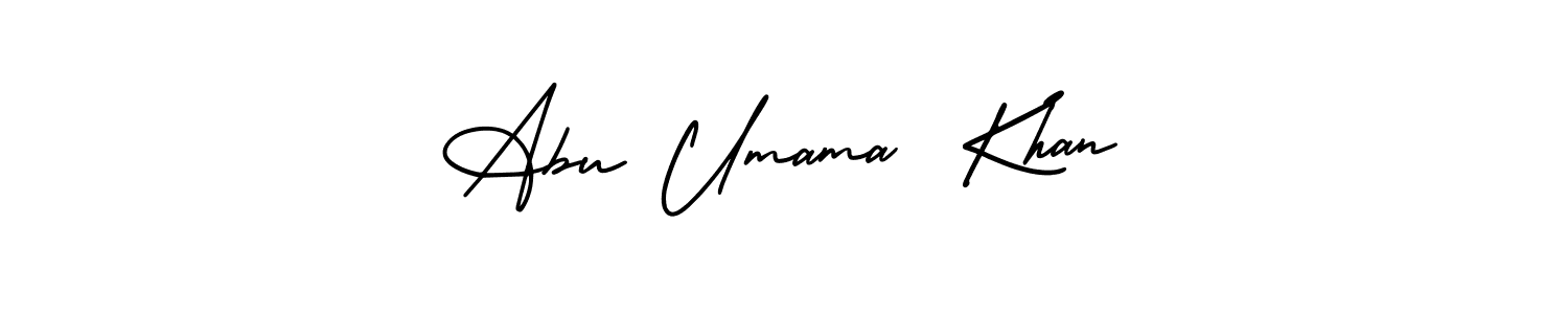 You should practise on your own different ways (AmerikaSignatureDemo-Regular) to write your name (Abu Umama  Khan) in signature. don't let someone else do it for you. Abu Umama  Khan signature style 3 images and pictures png