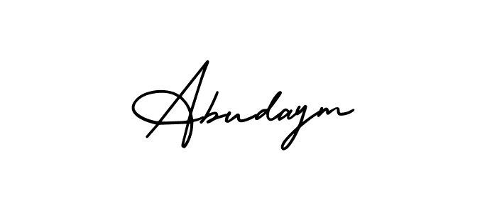 You should practise on your own different ways (AmerikaSignatureDemo-Regular) to write your name (Abudaym) in signature. don't let someone else do it for you. Abudaym signature style 3 images and pictures png