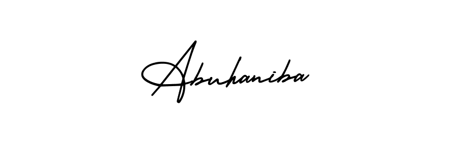 Abuhaniba stylish signature style. Best Handwritten Sign (AmerikaSignatureDemo-Regular) for my name. Handwritten Signature Collection Ideas for my name Abuhaniba. Abuhaniba signature style 3 images and pictures png