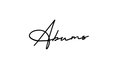 The best way (AmerikaSignatureDemo-Regular) to make a short signature is to pick only two or three words in your name. The name Abums include a total of six letters. For converting this name. Abums signature style 3 images and pictures png