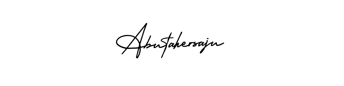 You should practise on your own different ways (AmerikaSignatureDemo-Regular) to write your name (Abutahersaju) in signature. don't let someone else do it for you. Abutahersaju signature style 3 images and pictures png