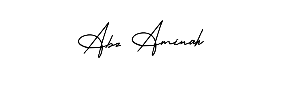 The best way (AmerikaSignatureDemo-Regular) to make a short signature is to pick only two or three words in your name. The name Abz Aminah include a total of six letters. For converting this name. Abz Aminah signature style 3 images and pictures png