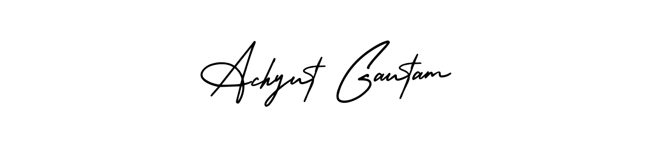 The best way (AmerikaSignatureDemo-Regular) to make a short signature is to pick only two or three words in your name. The name Achyut Gautam include a total of six letters. For converting this name. Achyut Gautam signature style 3 images and pictures png