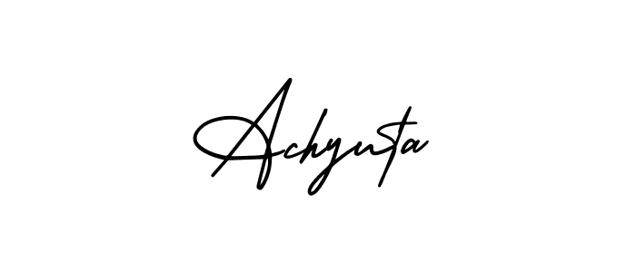 You should practise on your own different ways (AmerikaSignatureDemo-Regular) to write your name (Achyuta) in signature. don't let someone else do it for you. Achyuta signature style 3 images and pictures png