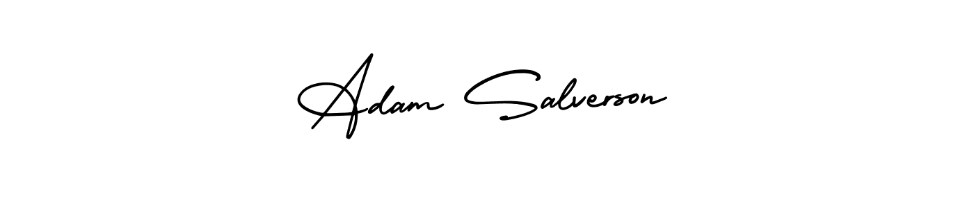 You should practise on your own different ways (AmerikaSignatureDemo-Regular) to write your name (Adam Salverson) in signature. don't let someone else do it for you. Adam Salverson signature style 3 images and pictures png