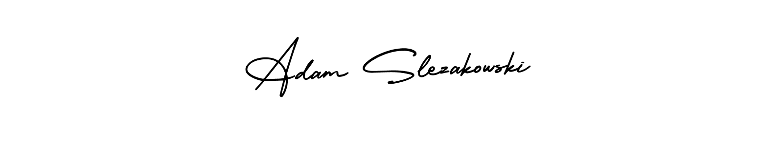 The best way (AmerikaSignatureDemo-Regular) to make a short signature is to pick only two or three words in your name. The name Adam Slezakowski include a total of six letters. For converting this name. Adam Slezakowski signature style 3 images and pictures png