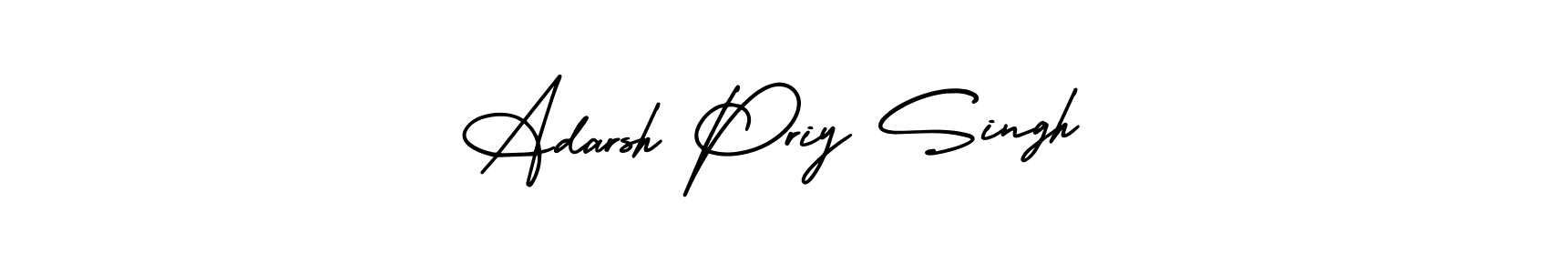 You should practise on your own different ways (AmerikaSignatureDemo-Regular) to write your name (Adarsh Priy Singh) in signature. don't let someone else do it for you. Adarsh Priy Singh signature style 3 images and pictures png