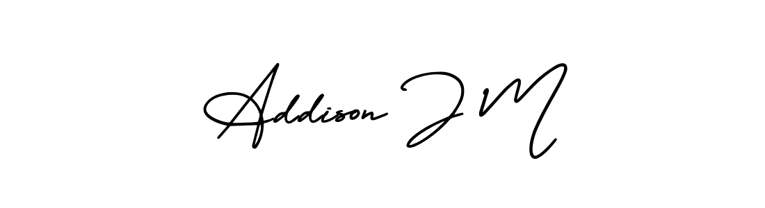 How to make Addison J M name signature. Use AmerikaSignatureDemo-Regular style for creating short signs online. This is the latest handwritten sign. Addison J M signature style 3 images and pictures png