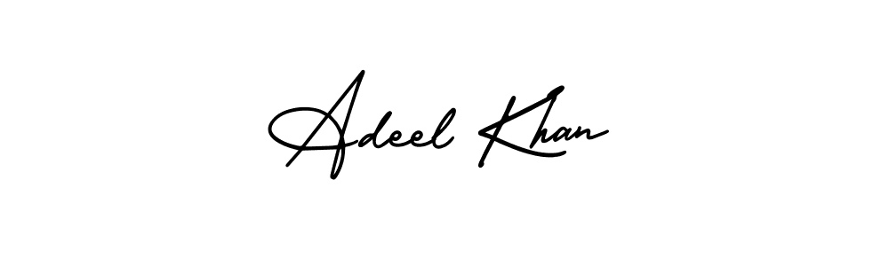 This is the best signature style for the Adeel Khan name. Also you like these signature font (AmerikaSignatureDemo-Regular). Mix name signature. Adeel Khan signature style 3 images and pictures png