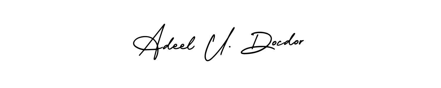 This is the best signature style for the Adeel U. Docdor name. Also you like these signature font (AmerikaSignatureDemo-Regular). Mix name signature. Adeel U. Docdor signature style 3 images and pictures png