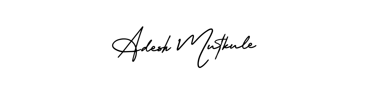 You should practise on your own different ways (AmerikaSignatureDemo-Regular) to write your name (Adesh Mutkule) in signature. don't let someone else do it for you. Adesh Mutkule signature style 3 images and pictures png