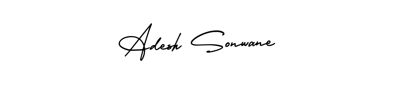 The best way (AmerikaSignatureDemo-Regular) to make a short signature is to pick only two or three words in your name. The name Adesh Sonwane include a total of six letters. For converting this name. Adesh Sonwane signature style 3 images and pictures png