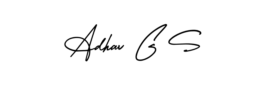You should practise on your own different ways (AmerikaSignatureDemo-Regular) to write your name (Adhav G S) in signature. don't let someone else do it for you. Adhav G S signature style 3 images and pictures png
