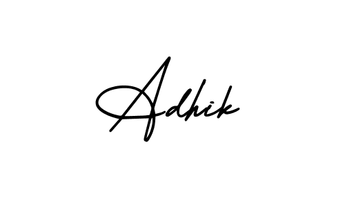 You should practise on your own different ways (AmerikaSignatureDemo-Regular) to write your name (Adhik) in signature. don't let someone else do it for you. Adhik signature style 3 images and pictures png