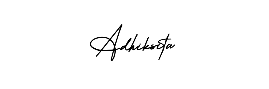 The best way (AmerikaSignatureDemo-Regular) to make a short signature is to pick only two or three words in your name. The name Adhiksita include a total of six letters. For converting this name. Adhiksita signature style 3 images and pictures png
