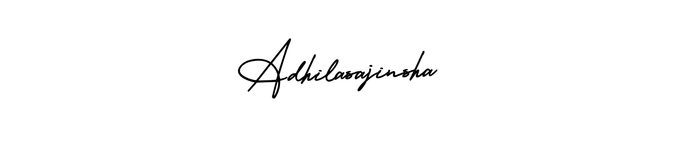 You should practise on your own different ways (AmerikaSignatureDemo-Regular) to write your name (Adhilasajinsha) in signature. don't let someone else do it for you. Adhilasajinsha signature style 3 images and pictures png