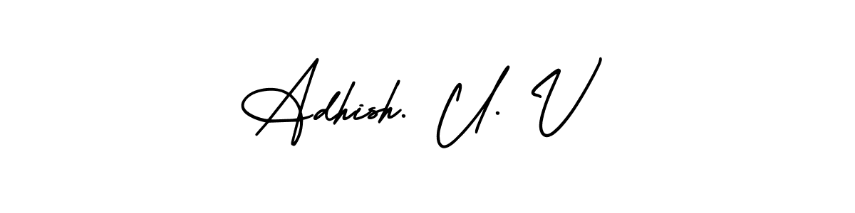 if you are searching for the best signature style for your name Adhish. U. V. so please give up your signature search. here we have designed multiple signature styles  using AmerikaSignatureDemo-Regular. Adhish. U. V signature style 3 images and pictures png