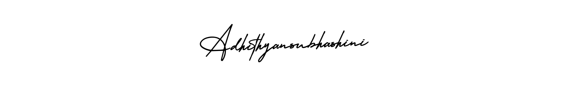 The best way (AmerikaSignatureDemo-Regular) to make a short signature is to pick only two or three words in your name. The name Adhithyansubhashini include a total of six letters. For converting this name. Adhithyansubhashini signature style 3 images and pictures png