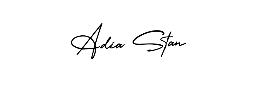 You should practise on your own different ways (AmerikaSignatureDemo-Regular) to write your name (Adia Stan) in signature. don't let someone else do it for you. Adia Stan signature style 3 images and pictures png