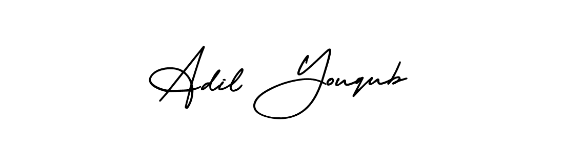 This is the best signature style for the Adil Youqub name. Also you like these signature font (AmerikaSignatureDemo-Regular). Mix name signature. Adil Youqub signature style 3 images and pictures png