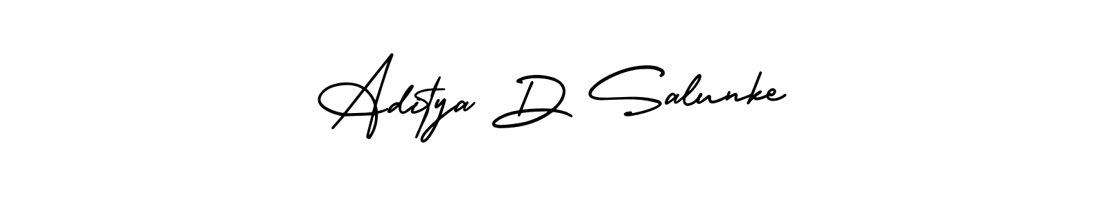 You should practise on your own different ways (AmerikaSignatureDemo-Regular) to write your name (Aditya D Salunke) in signature. don't let someone else do it for you. Aditya D Salunke signature style 3 images and pictures png