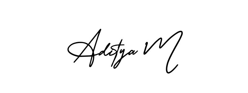 The best way (AmerikaSignatureDemo-Regular) to make a short signature is to pick only two or three words in your name. The name Aditya M include a total of six letters. For converting this name. Aditya M signature style 3 images and pictures png