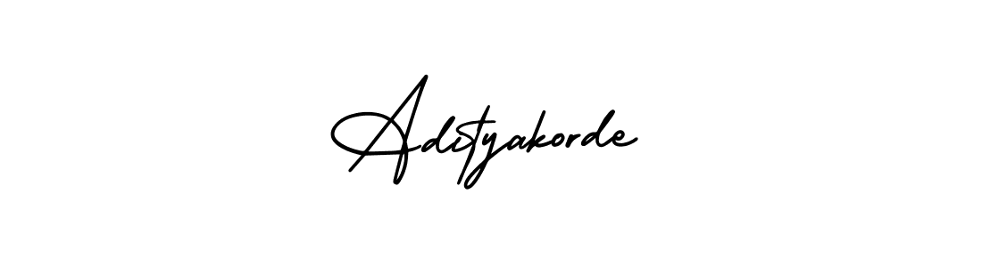 The best way (AmerikaSignatureDemo-Regular) to make a short signature is to pick only two or three words in your name. The name Adityakorde include a total of six letters. For converting this name. Adityakorde signature style 3 images and pictures png