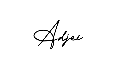 The best way (AmerikaSignatureDemo-Regular) to make a short signature is to pick only two or three words in your name. The name Adjei include a total of six letters. For converting this name. Adjei signature style 3 images and pictures png