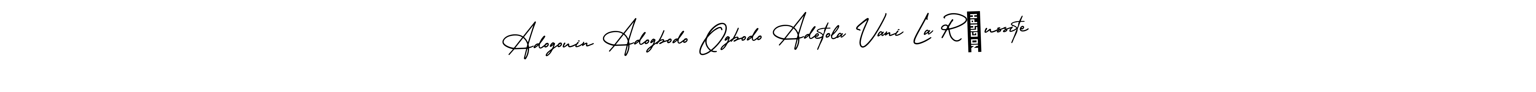 The best way (AmerikaSignatureDemo-Regular) to make a short signature is to pick only two or three words in your name. The name Adogouin Adogbodo Ogbodo Adetola Vani La Réussite include a total of six letters. For converting this name. Adogouin Adogbodo Ogbodo Adetola Vani La Réussite signature style 3 images and pictures png