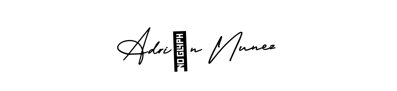 You should practise on your own different ways (AmerikaSignatureDemo-Regular) to write your name (Adrián Nunez) in signature. don't let someone else do it for you. Adrián Nunez signature style 3 images and pictures png