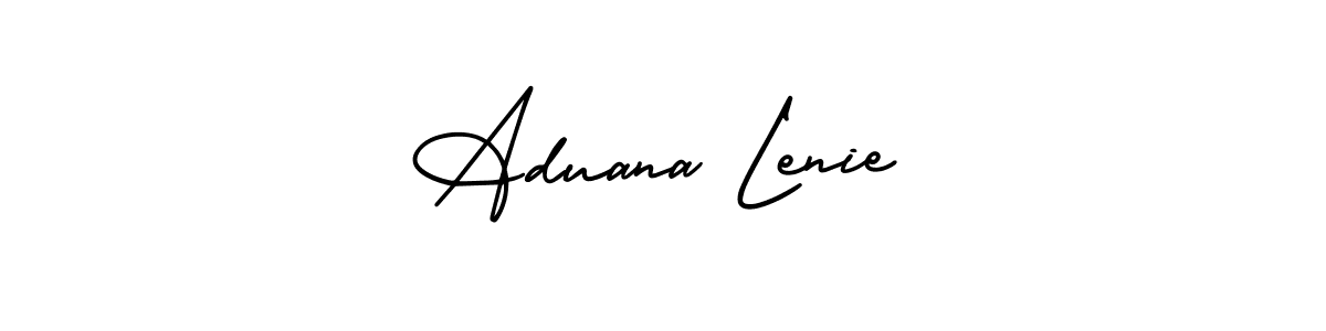 The best way (AmerikaSignatureDemo-Regular) to make a short signature is to pick only two or three words in your name. The name Aduana Lenie include a total of six letters. For converting this name. Aduana Lenie signature style 3 images and pictures png