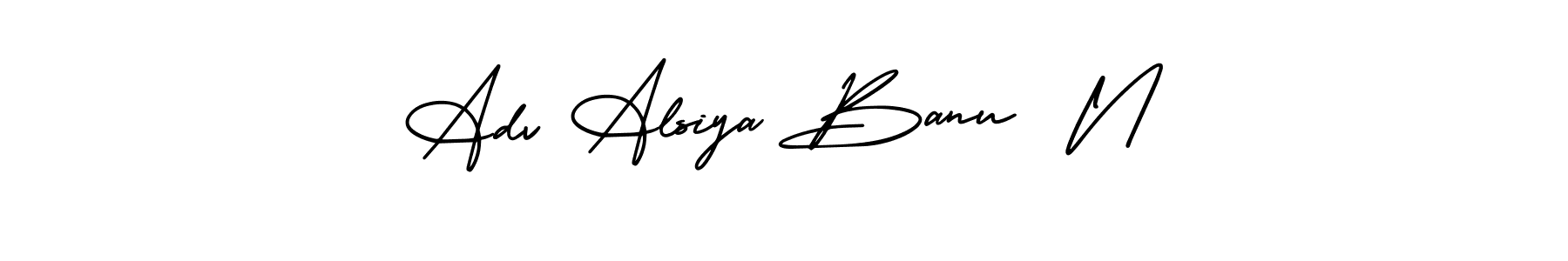 See photos of Adv Alsiya Banu  N official signature by Spectra . Check more albums & portfolios. Read reviews & check more about AmerikaSignatureDemo-Regular font. Adv Alsiya Banu  N signature style 3 images and pictures png