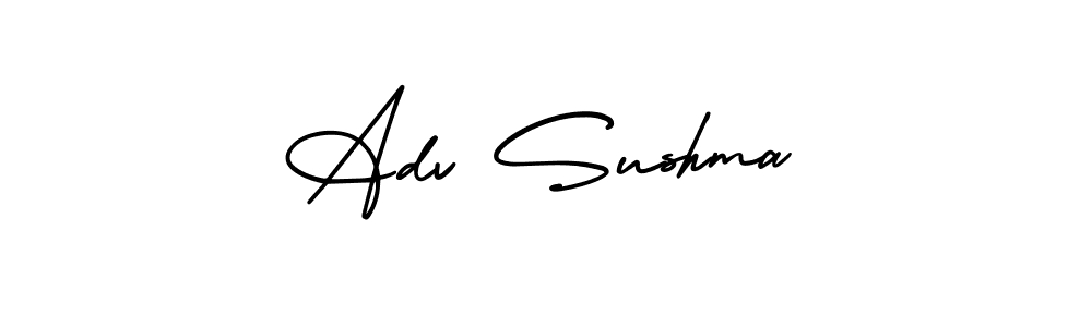 You should practise on your own different ways (AmerikaSignatureDemo-Regular) to write your name (Adv Sushma) in signature. don't let someone else do it for you. Adv Sushma signature style 3 images and pictures png