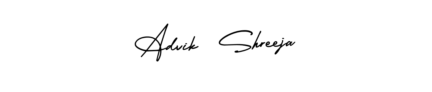 Similarly AmerikaSignatureDemo-Regular is the best handwritten signature design. Signature creator online .You can use it as an online autograph creator for name Advik  Shreeja. Advik  Shreeja signature style 3 images and pictures png