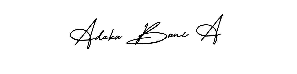 This is the best signature style for the Adzka Bani A name. Also you like these signature font (AmerikaSignatureDemo-Regular). Mix name signature. Adzka Bani A signature style 3 images and pictures png