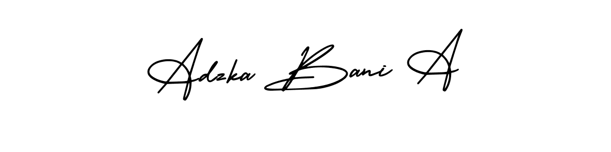 The best way (AmerikaSignatureDemo-Regular) to make a short signature is to pick only two or three words in your name. The name Adzka Bani A include a total of six letters. For converting this name. Adzka Bani A signature style 3 images and pictures png