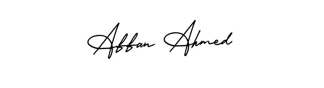 The best way (AmerikaSignatureDemo-Regular) to make a short signature is to pick only two or three words in your name. The name Affan Ahmed include a total of six letters. For converting this name. Affan Ahmed signature style 3 images and pictures png