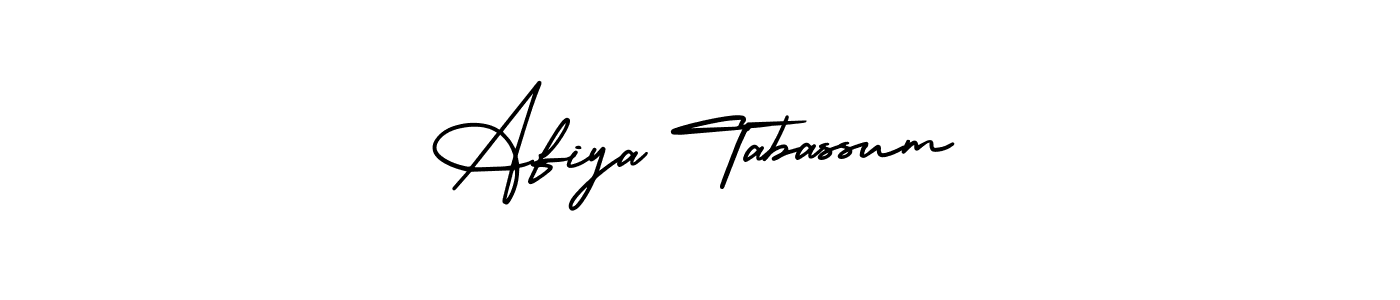 The best way (AmerikaSignatureDemo-Regular) to make a short signature is to pick only two or three words in your name. The name Afiya Tabassum include a total of six letters. For converting this name. Afiya Tabassum signature style 3 images and pictures png