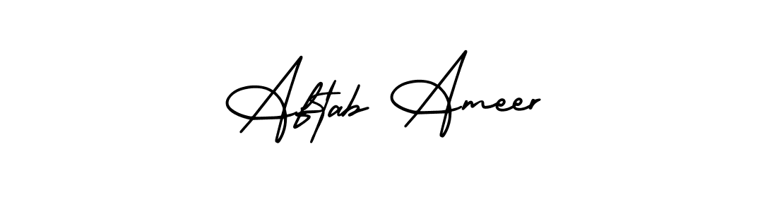 This is the best signature style for the Aftab Ameer name. Also you like these signature font (AmerikaSignatureDemo-Regular). Mix name signature. Aftab Ameer signature style 3 images and pictures png