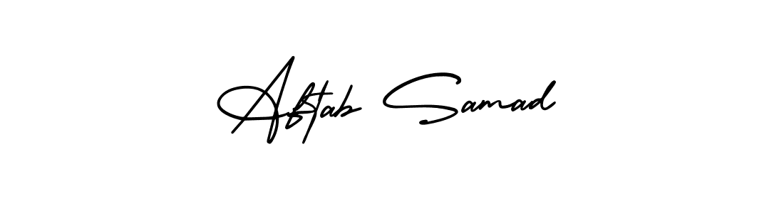 The best way (AmerikaSignatureDemo-Regular) to make a short signature is to pick only two or three words in your name. The name Aftab Samad include a total of six letters. For converting this name. Aftab Samad signature style 3 images and pictures png
