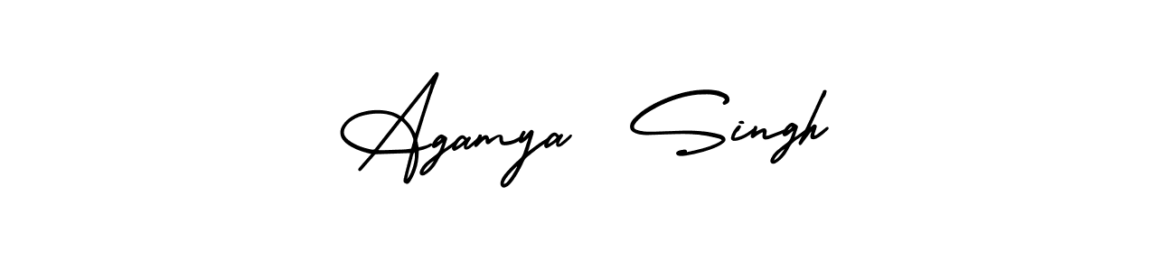 You should practise on your own different ways (AmerikaSignatureDemo-Regular) to write your name (Agamya  Singh) in signature. don't let someone else do it for you. Agamya  Singh signature style 3 images and pictures png