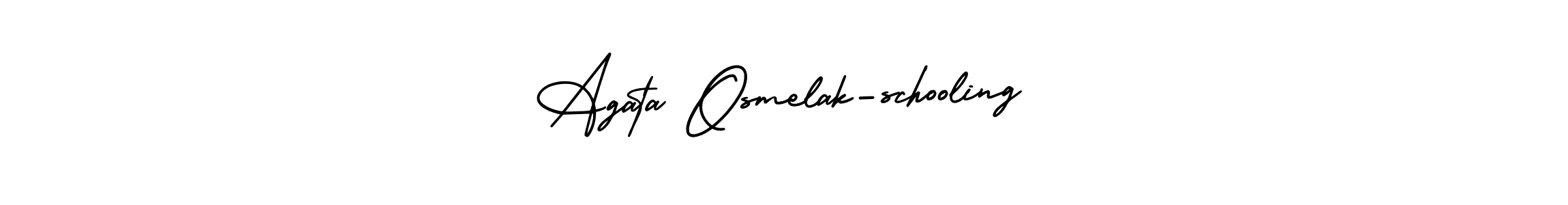 You should practise on your own different ways (AmerikaSignatureDemo-Regular) to write your name (Agata Osmelak-schooling) in signature. don't let someone else do it for you. Agata Osmelak-schooling signature style 3 images and pictures png