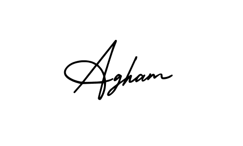 You should practise on your own different ways (AmerikaSignatureDemo-Regular) to write your name (Agham) in signature. don't let someone else do it for you. Agham signature style 3 images and pictures png