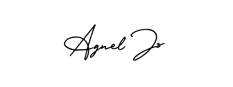 You should practise on your own different ways (AmerikaSignatureDemo-Regular) to write your name (Agnel Js) in signature. don't let someone else do it for you. Agnel Js signature style 3 images and pictures png