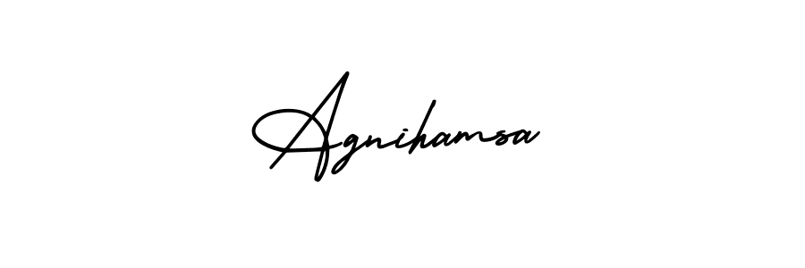 The best way (AmerikaSignatureDemo-Regular) to make a short signature is to pick only two or three words in your name. The name Agnihamsa include a total of six letters. For converting this name. Agnihamsa signature style 3 images and pictures png