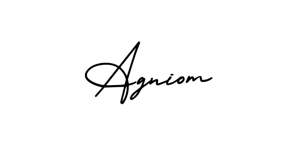 You should practise on your own different ways (AmerikaSignatureDemo-Regular) to write your name (Agniom) in signature. don't let someone else do it for you. Agniom signature style 3 images and pictures png